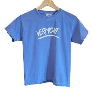 Comfort Colors Youth Large Vermont Graphic T-Shirt Periwinkle Blue Souvenir